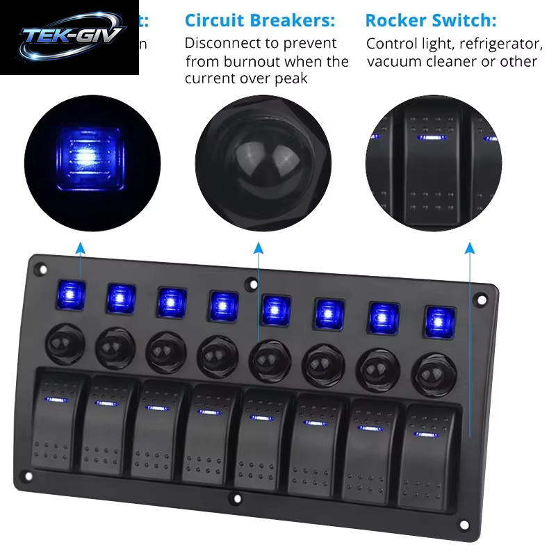 8-Gang-Wippschalter Für Boote Mit Leistungsschaltern, Led-Schalttafel, 12 V, 24 V, Für Boot, Wohnmobil, Wohnmobil, LKW, Zubehör
