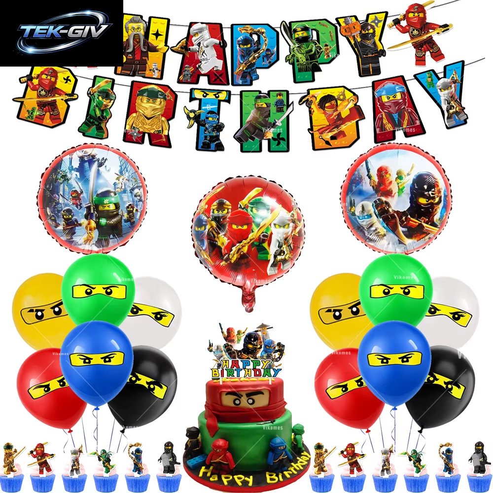 Ninjaed Go Thema Luftballons Geburtstag Party Dekoration Lieferungen Baby Dusche Legoed Latex Ballon Hintergrund Banner Kuchen Topper Jungen