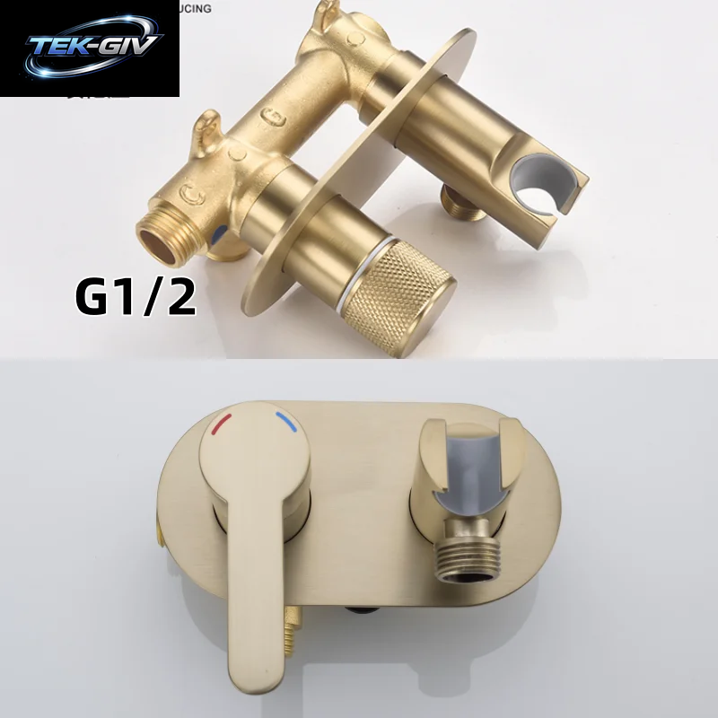Gebürsteter Gold-Bidet-Wasserhahn, Messing-Duscharmatur, Waschtischmischer, Kalt- Und Warmwassermischer, Quadratischer Duschbrausekopf, Wc-Armaturen