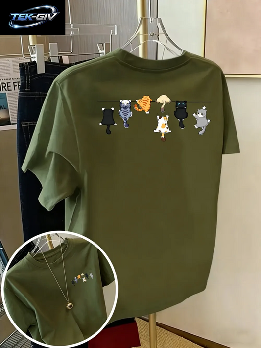 Cartoons Cats Prints T-Shirts Sommer Damen Baumwoll-T-Shirts Basic O-Ausschnitt Oversize Kurzarm-Tops Casual Street Woman Kleidung