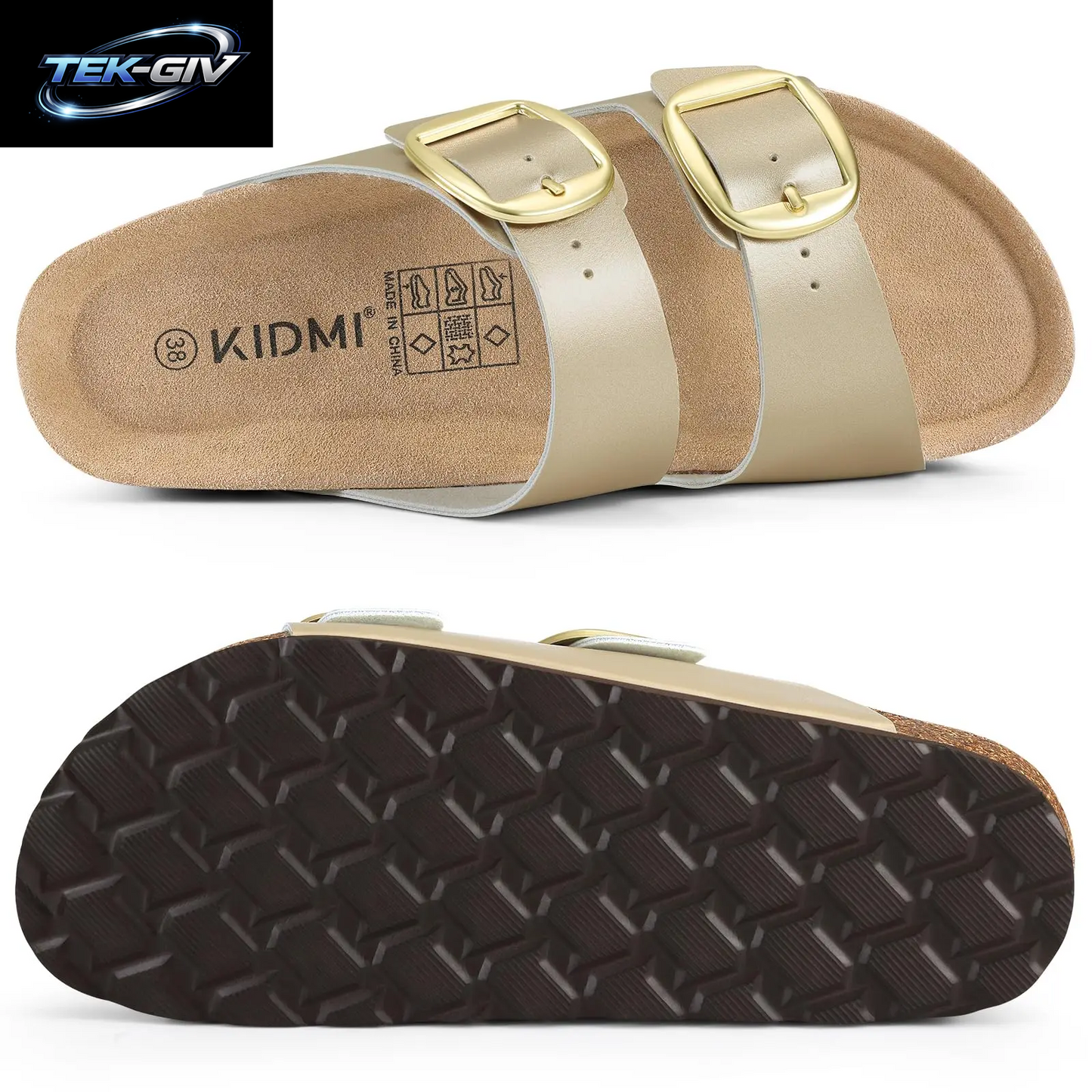 Litfun Damen Kork-Sandalen: Bequeme Leder-Pantoletten Mit Fußgewölbestütze Für Sommer Und Strand, Mit Verstellbarer Schnalle