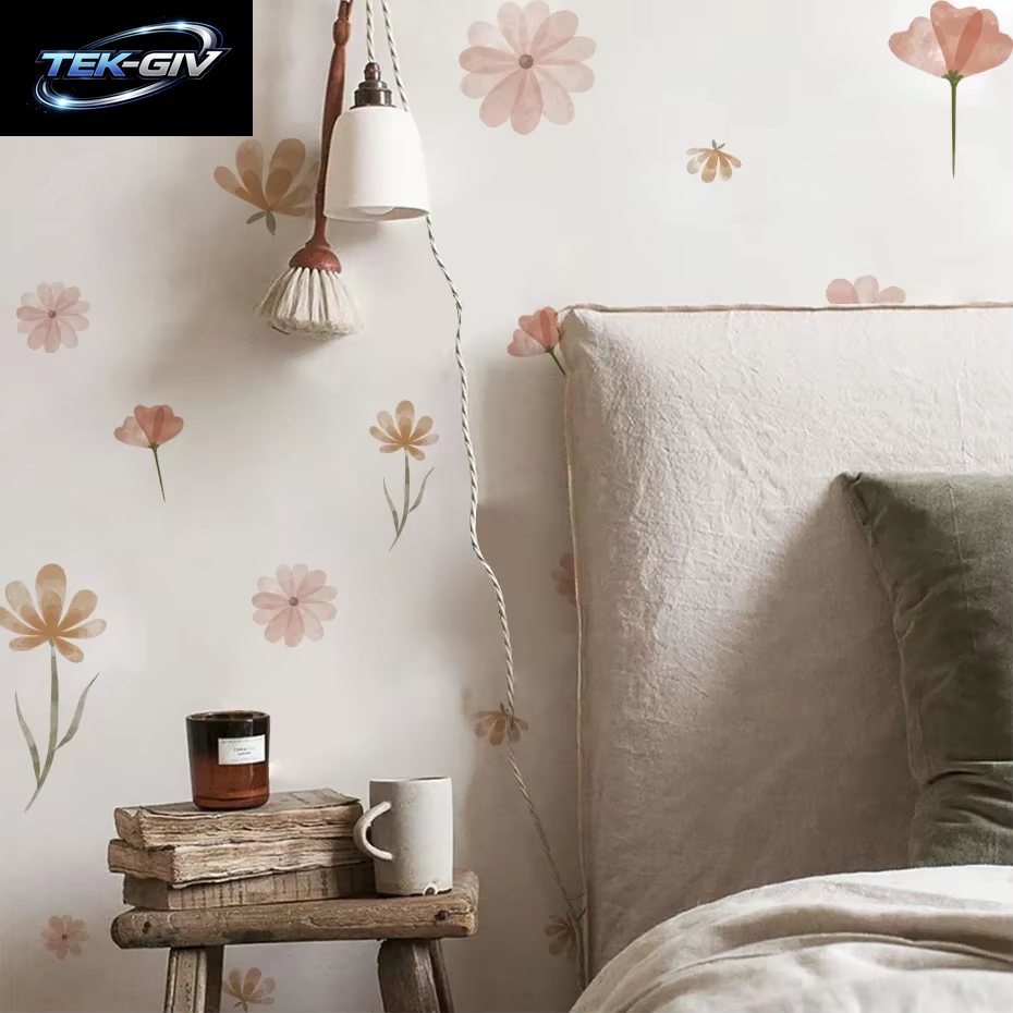 Boho-Blumen-Wandaufkleber Für Kinder, Aquarell, Schlafzimmer, Wohnzimmer, Heimdekoration, Kunst, Umweltfreundlich, Abnehmbare Aufkleber, Pvc-Wandbilder