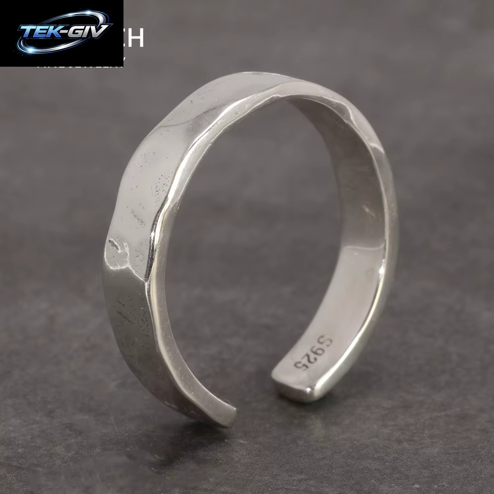 Herren- Und Damenringe Aus Sterlingsilber S925, Helles Handhammermuster, Minimalistischer, Verstellbarer Schmuck