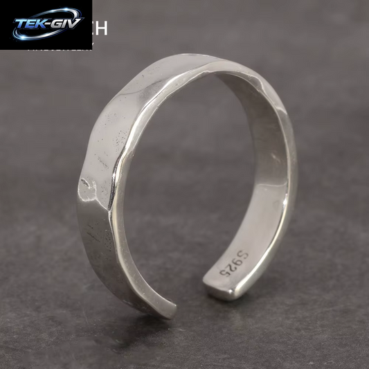 Herren- Und Damenringe Aus Sterlingsilber S925, Helles Handhammermuster, Minimalistischer, Verstellbarer Schmuck