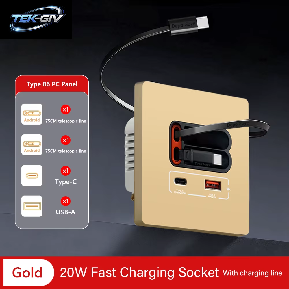 EU Universal 20W USB C Smart Steckdose Panel Mit Dual Typ-C Schnellladeanschlüssen Steckdose, Handy-Lade-Typ-C-Buchse