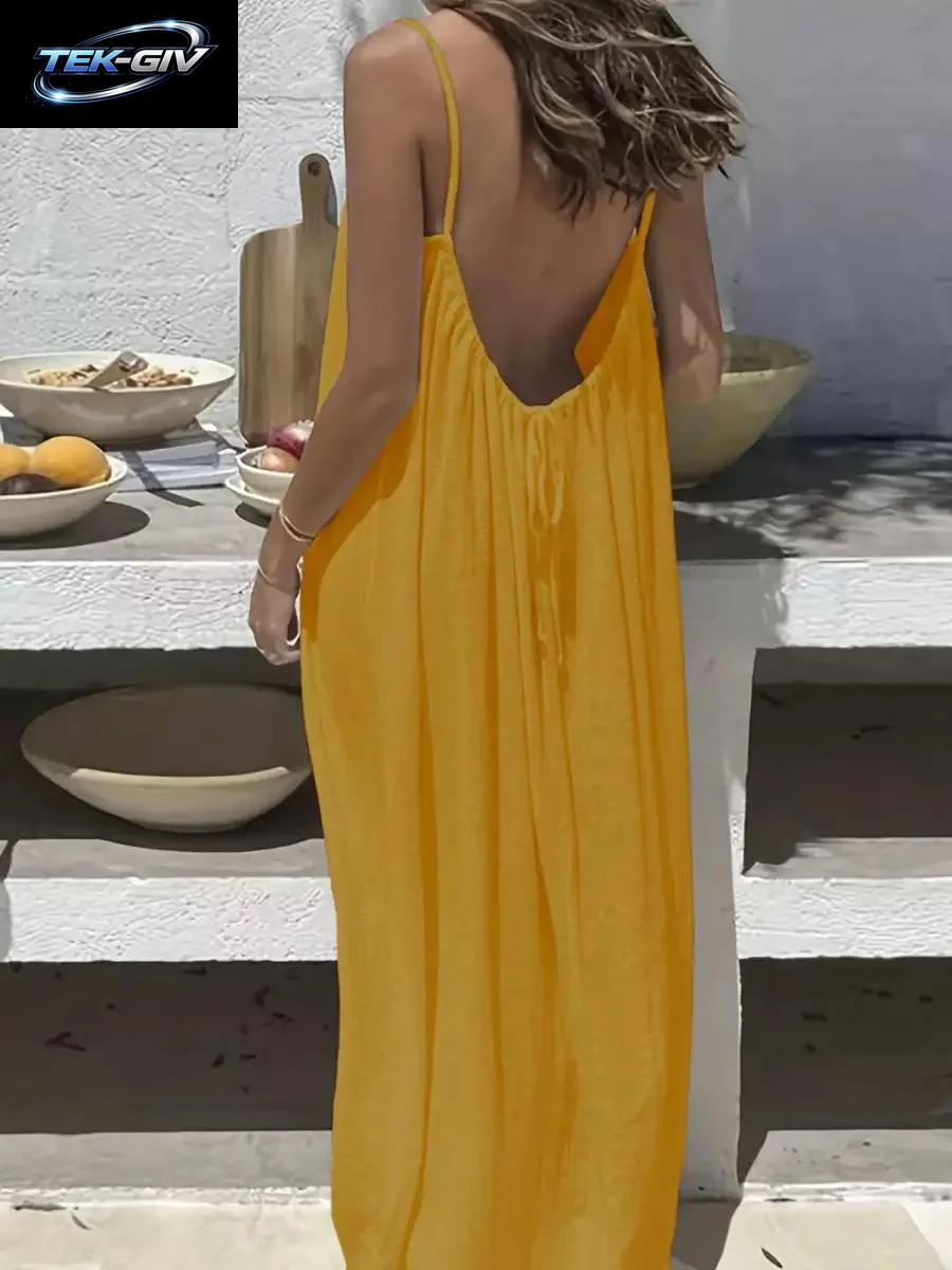 2026 Locker Sitzendes Spaghettiträgerkleid Für Damen – Lässiges Sommerkleid Für Zuhause, Einfarbig, Für Den Urlaub, Coole Homewear