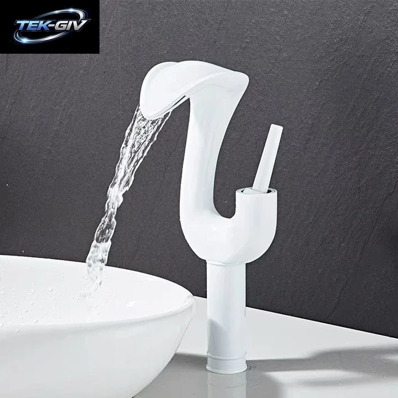 Weißer Cobra-Design Badezimmer-Waschtischhahn – Wasserfall-Mischbatterie Mit Kalt- Und Warmwasser-Keramikventil, Wassersparend, Weiß