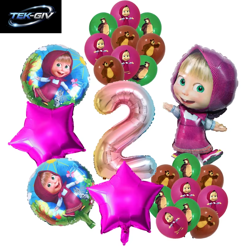 Mascha Und Der Bär Geburtstagsparty Deko-Set: Neue Ballons & Einweggeschirr Für Kinder-Events, Hintergrund & Banner