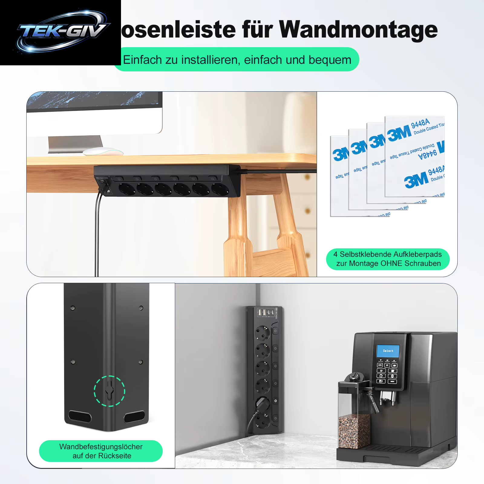 6-Wege-Steckdosenleiste Mit Europäischem Mehrfachstecker Und 2 USB-2 Typ C, Eck-Multifunktionssteckdose Mit 2 M Kabel Für Den Heimtisch