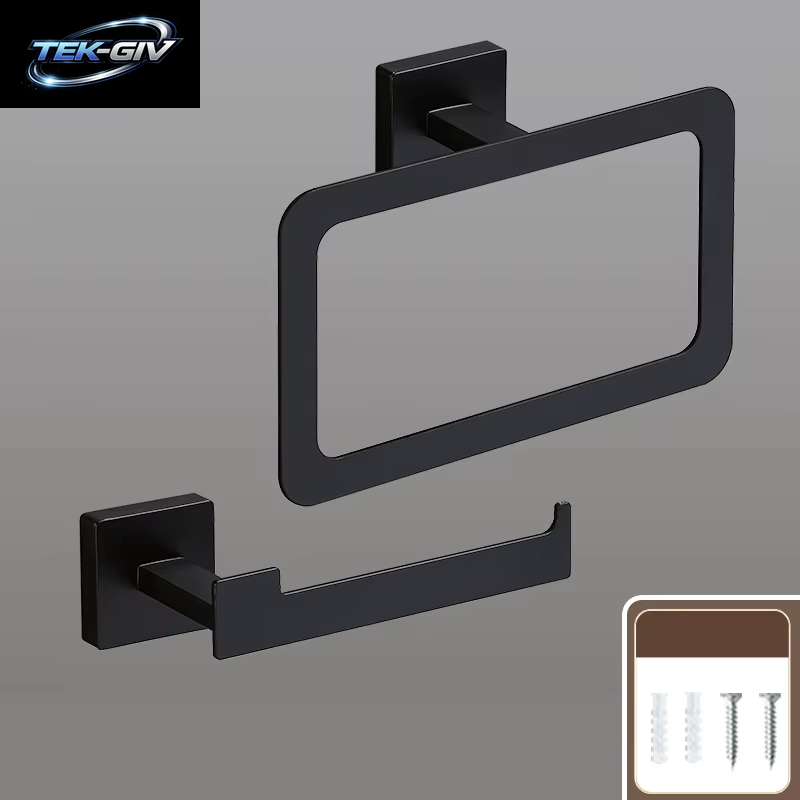Mattschwarz Badezimmer Zubehör Set Wand Halterung Handtuch Bar Handtuch Ring Rollen Papier Halter Robe Haken Edelstahl Hardware Set