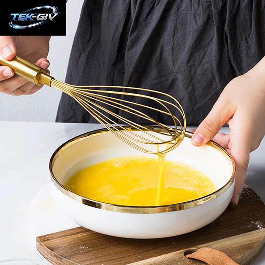 1Pcs Gold Edelstahl Schneebesen Hand Schneebesen Ei Mischer Backen Kuchen Werkzeug Backen Set Home Egg Werkzeuge Küche Zubehör F