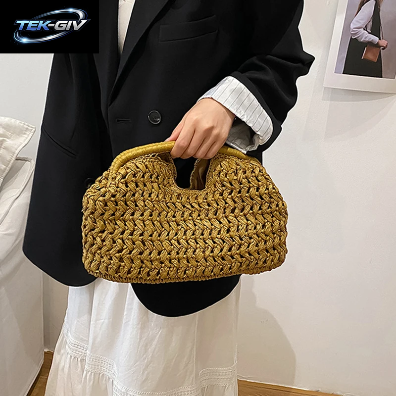 Neue Sommer-Strandtasche Für Damen, Clutch, Luxuriöse Designer-Strohtaschen, Tragetasche, Modische Gewebte Rattan-Handtasche, Reisetasche Für Damen