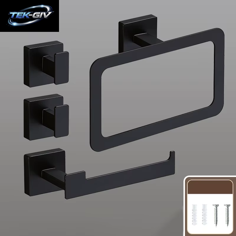 Mattschwarz Badezimmer Zubehör Set Wand Halterung Handtuch Bar Handtuch Ring Rollen Papier Halter Robe Haken Edelstahl Hardware Set