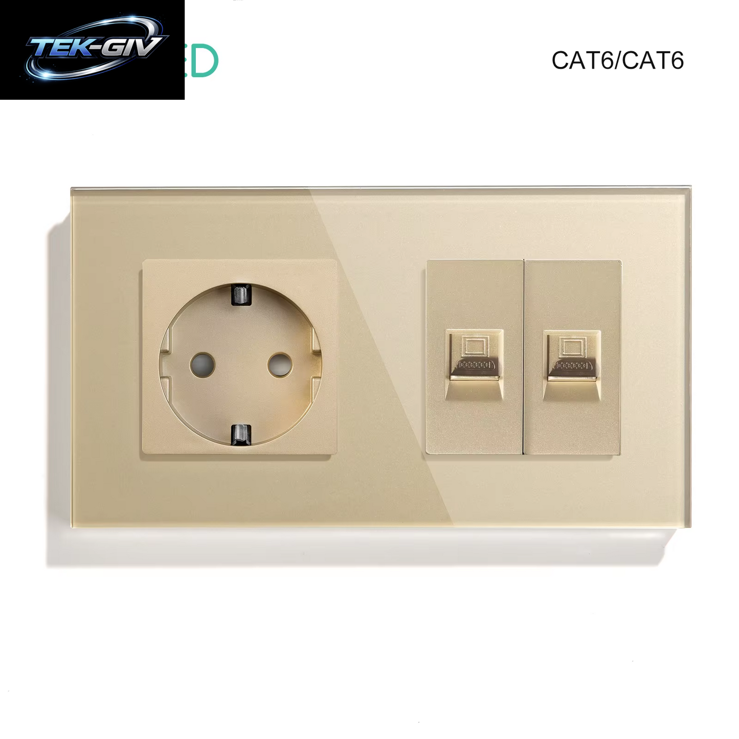 BSEED Dual Internet Steckdosen CAT6 Steckdose EU Steckdosen plus Netzwerk PC Daten Computer Anschluss Steckdosen Glas Panel