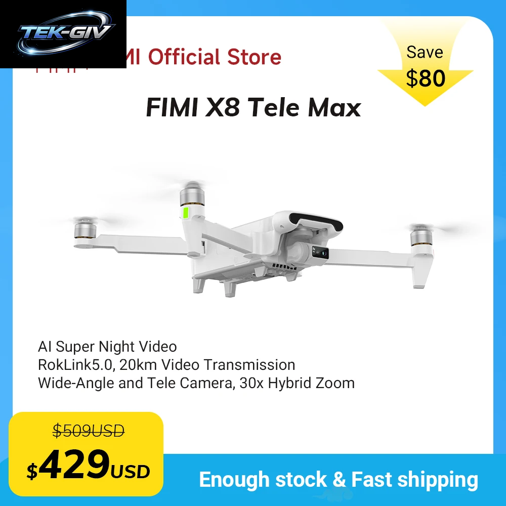 FIMI X8 Tele Max Neue Drohne Mit Weitwinkel-Telekamera, 30-Fachem Hybridzoom, 20 Km Reichweite, 4K 60Fps, 3-Achsen-Gimbal, GPS, Ki-Super-Nachtvideo