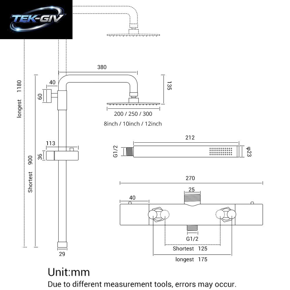 Duschsystem Mit Thermostatischem Duscharmatur, Thermostat, Badezimmer-Mischbatterie, Regenkopf, Wandmontage-Handsprüher