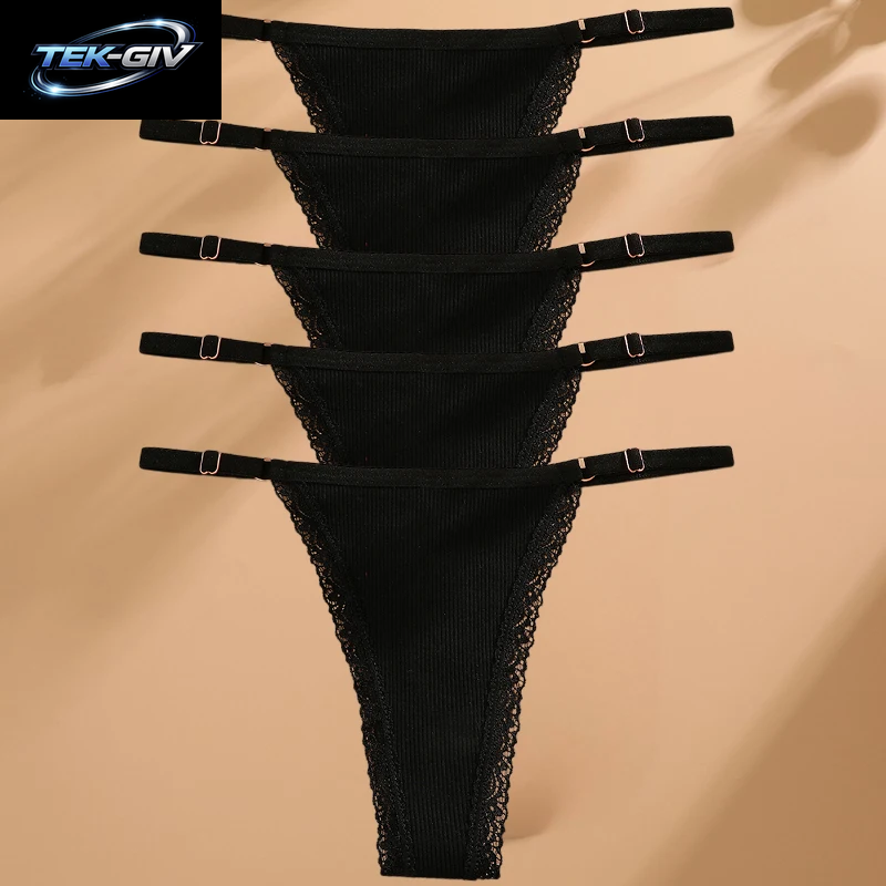 FINETOO 5 Teile/Satz Sexy G-String Höschen Baumwolle Frauen Unterwäsche Verstellbare Taille Mädchen Weibliche Pantys Bikini Dame Thongs Dessous