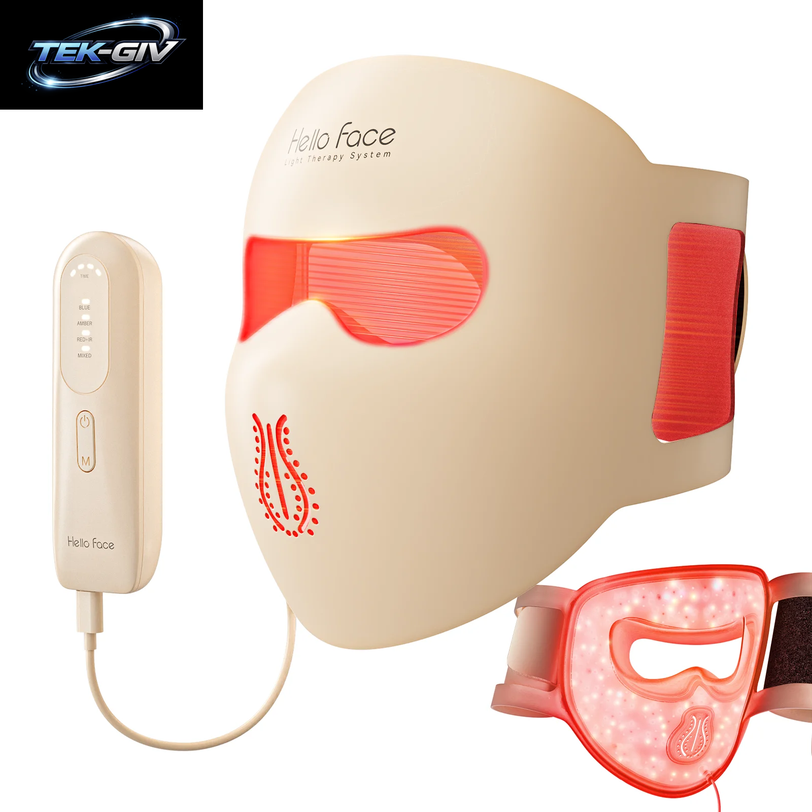 Tragbare Hello Face M300 4D Maske 311 Leds Lichttherapie-Maske Rot Nahinfrarot Gesichts- Und Halsmaske Hautfreundliche Silikonmaske