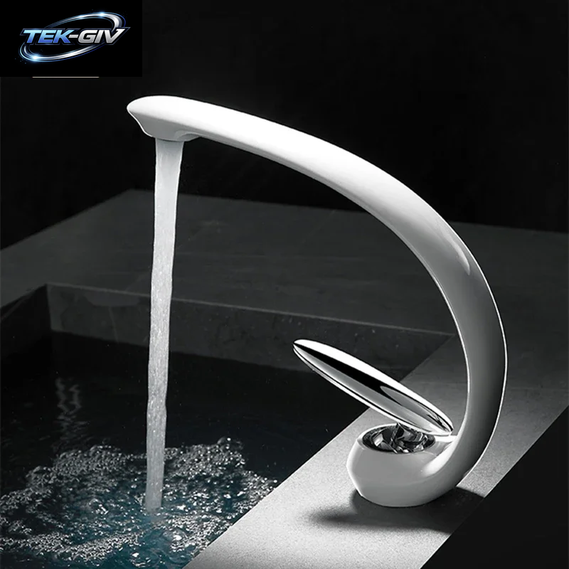 Kreative Waschbecken Wasserhahn Tippen Weiß Messing Waschbecken Armaturen Einzigen Handgriff Heißen Und Kalten Wasserfall Moderne Elegante Mischbatterie