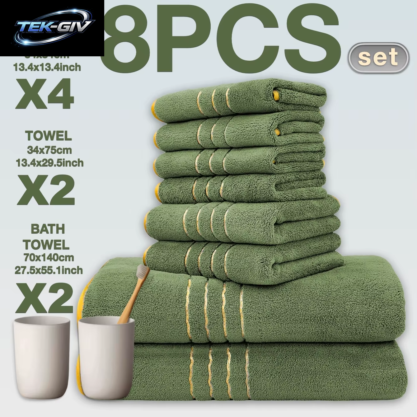 8-Teiliges Luxus-Hotel-Badetuch-Set Aus Hochwertiger Baumwolle, Einschließlich Weichem, Saugfähigem, Schnell Trocknendem Set, Geeignet Für Badezimmer.