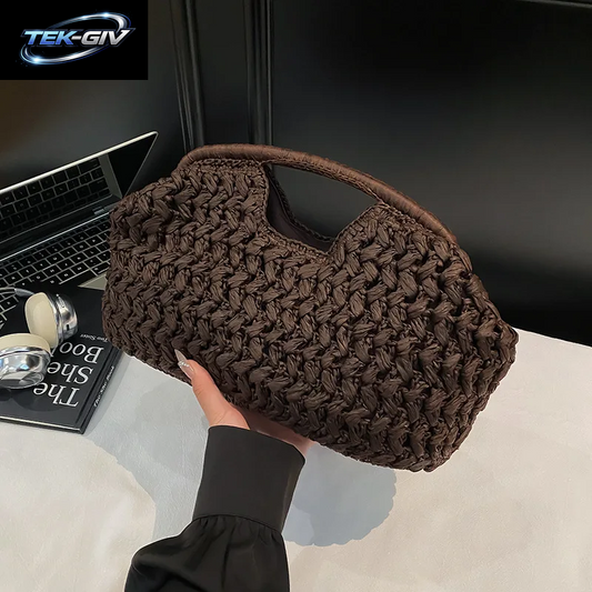 Neue Sommer-Strandtasche Für Damen, Clutch, Luxuriöse Designer-Strohtaschen, Tragetasche, Modische Gewebte Rattan-Handtasche, Reisetasche Für Damen