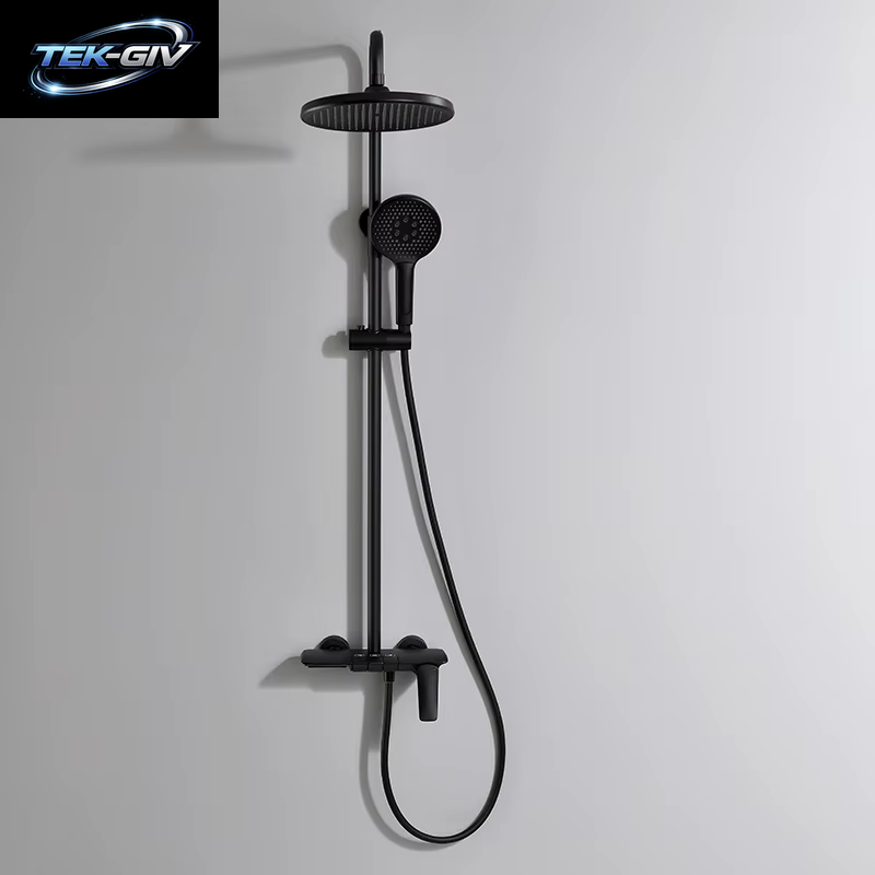 VGX Duschsystem Set Gold Badezimmer Duschkopf Set Luxus Duscharmatur Set 3-Wege Regendusche Mischbatterie Schwarz Grau Chrom