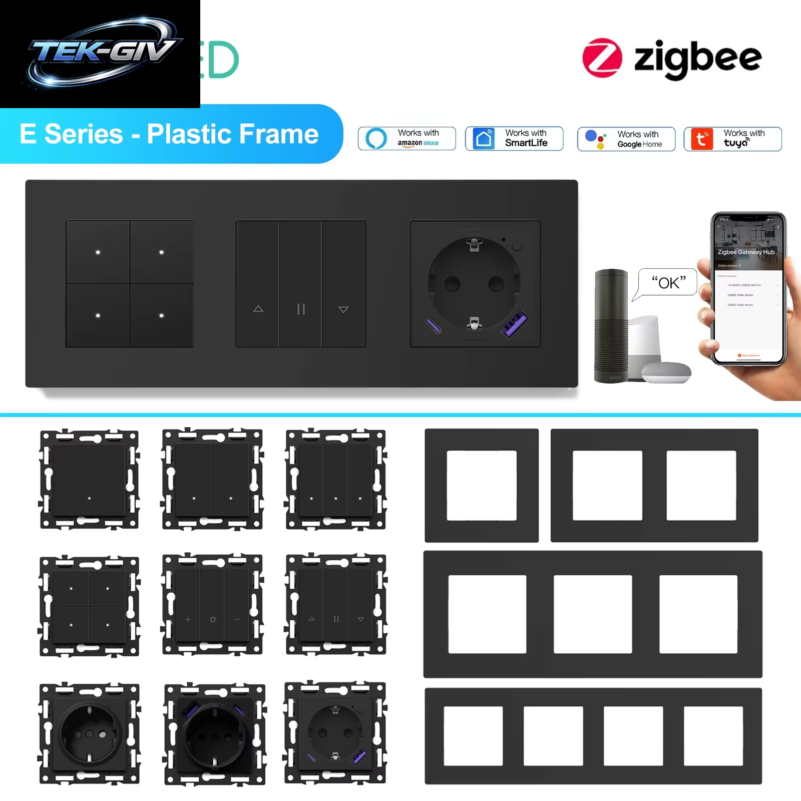 BSEED Zigbee Mechanische Licht/Rollos/Dimmer Tuya Smart Switches EU/FR Steckdose Module Matte Kunststoff Rahmen DIY Teile