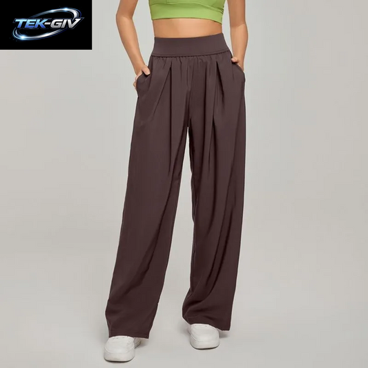 Damen Weite Hose Mit Hoher Taille, Locker Sitzende Sommerhose, Atmungsaktive Yogahose, Drapierte Fitness- Und Lounge-Kleidung