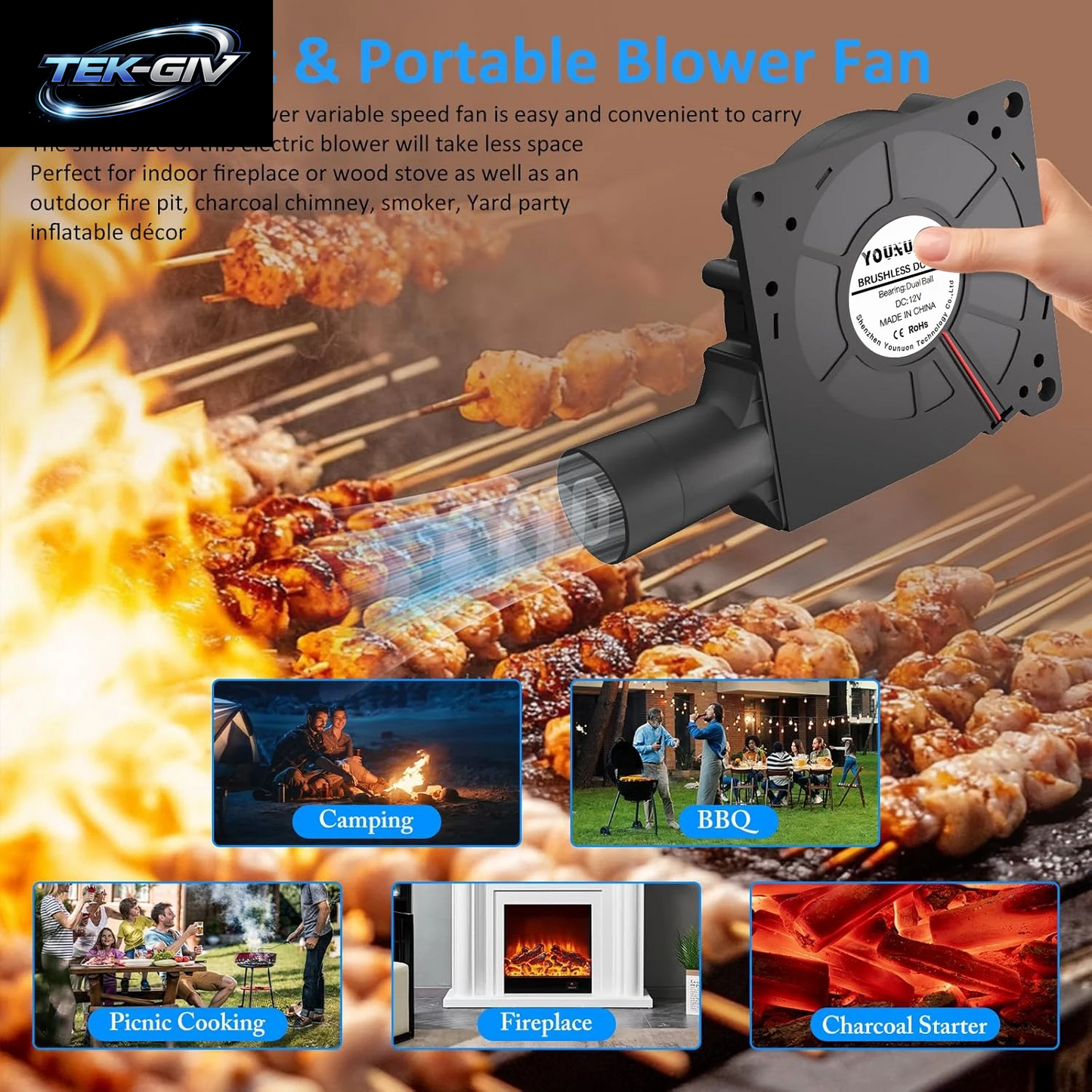 BBQ 120MM Gebläse DC 12V 120Mm X 32Mm Radial Lüfter Variable Geschwindigkeit Controller Grill Fan Für Camping Herd Kochen
