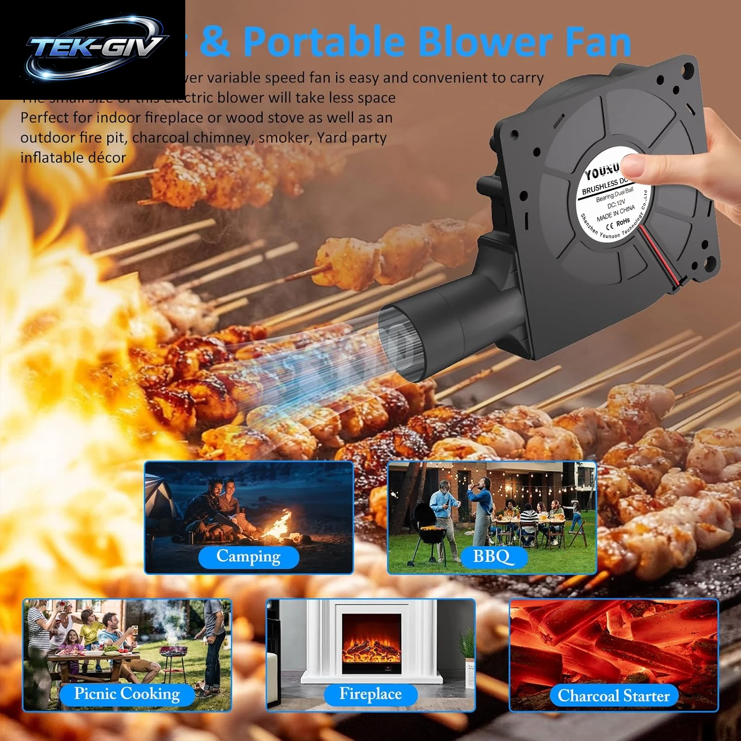 BBQ 120MM Gebläse DC 12V 120Mm X 32Mm Radial Lüfter Variable Geschwindigkeit Controller Grill Fan Für Camping Herd Kochen