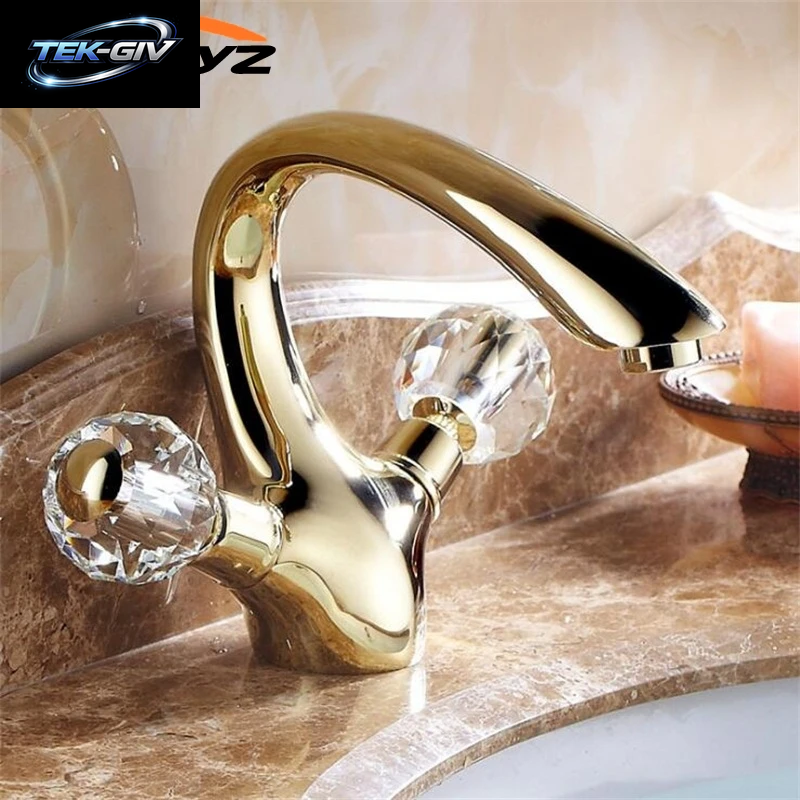 Neue Becken Armaturen Gold Messing Kristall Griff Bad Wasserhahn Wasserhahn Wc Mixer Wasserhahn Deck Montiert Becken Waschbecken Kran Wasserhähne XT833