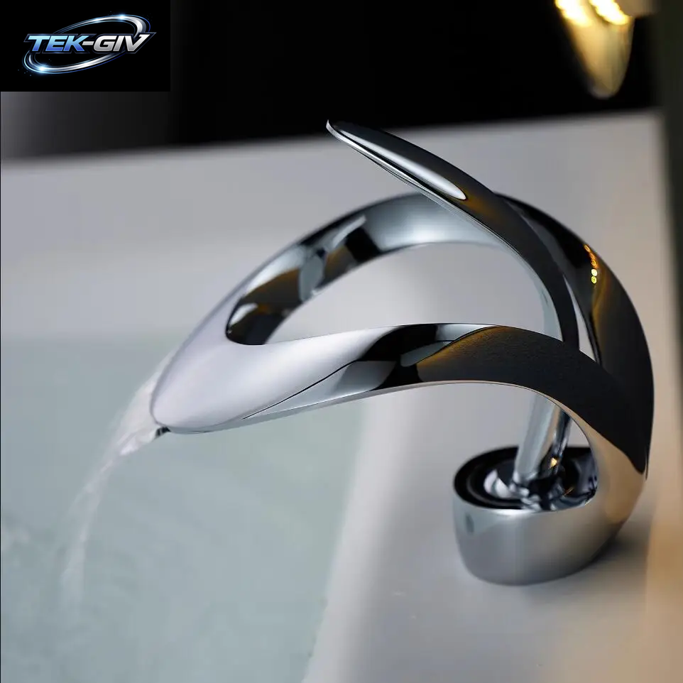 Schwarz Badezimmer Waschbecken Wasserhähne Einhand Wasserfall Wasserhahn Massivem Messing Waschbecken Mischbatterien Kreative Ausgehöhlte Design Wasserhahn