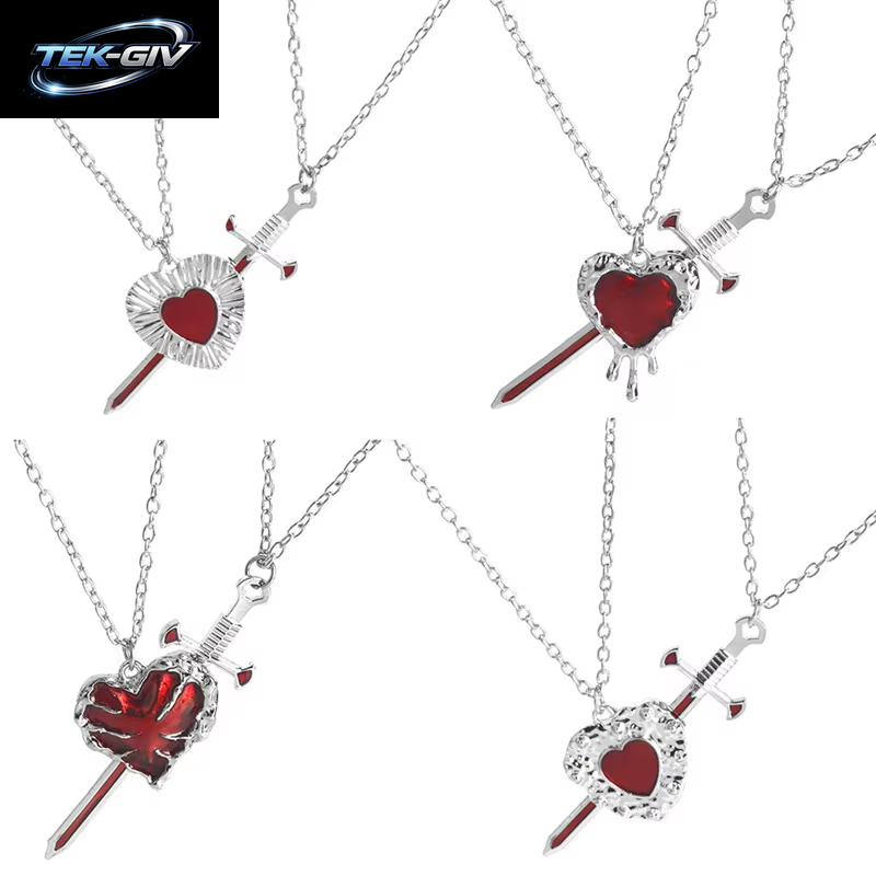 2 Stücke Schwerter Herz Anhänger Halsketten Für Frauen Männer Kühlen Punk Herz Passenden Halsketten Paar Freundschaft Mode Schmuck Geschenk