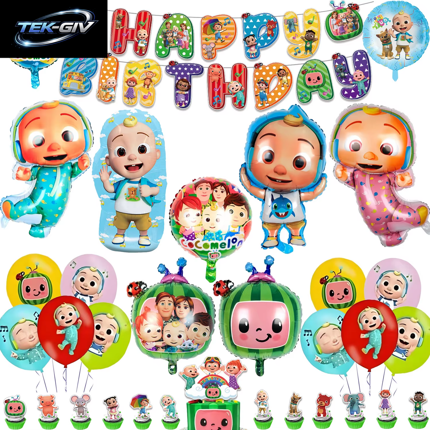 Cocomelon Ballon JJ Melone Wassermelone Spielzeug Alles Gute Zum Geburtstag Banner Party Dekoration Hintergrund Kuchen Topper JOJO Einweggeschirr