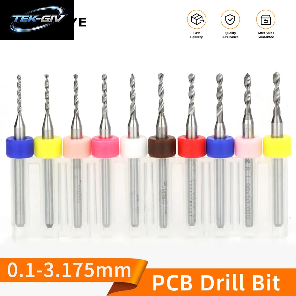 TOOLEYE 10-Teiliges Pcb-Bohrer-Set, Mikrobohrer, Leiterplatte, 1/8 Zoll Schaft, Mini-Cnc-Bohrer, 0,1–3,175 Mm Bohrwerkzeuge