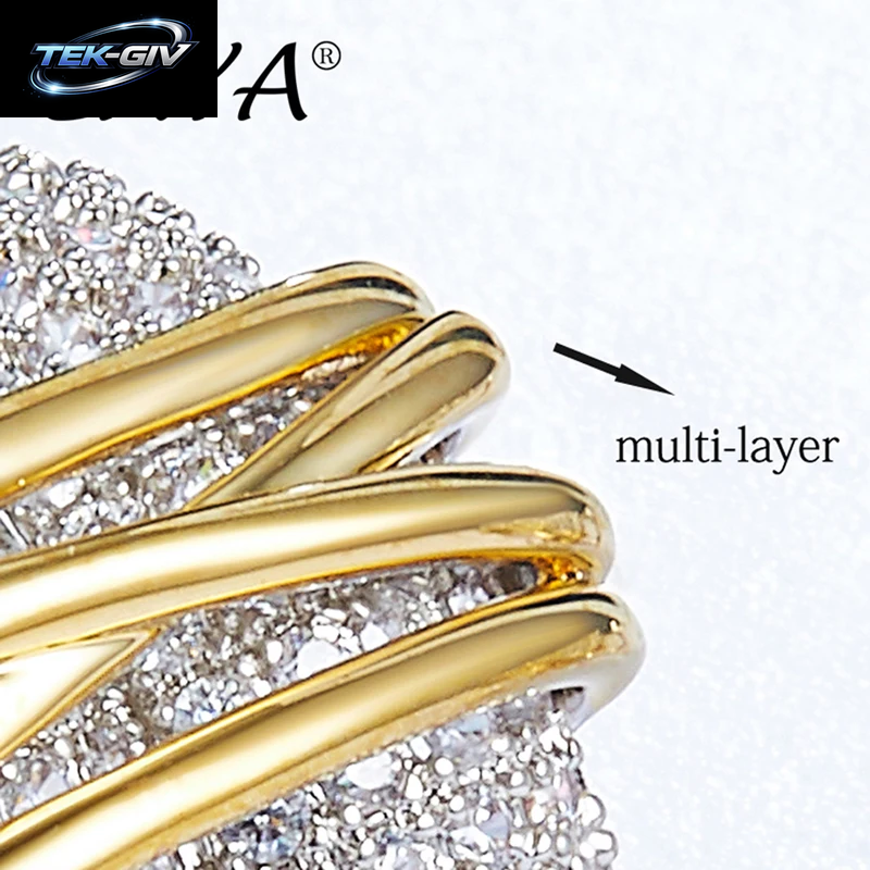 LAYA 100 % 925 Sterling Silber Mode Retro Licht Gold Multi-Linie Glänzende Zirkon Ring Für Männer Frauen Party Exquisite Edlen Schmuck
