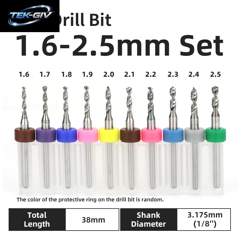 TOOLEYE 10-Teiliges Pcb-Bohrer-Set, Mikrobohrer, Leiterplatte, 1/8 Zoll Schaft, Mini-Cnc-Bohrer, 0,1–3,175 Mm Bohrwerkzeuge
