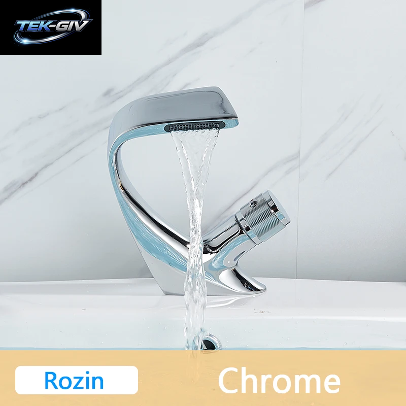 Rozin Matte Schwarz Becken Armaturen Wasserfall Moderne Messing Bad Wasserhahn Deck Montieren Einfache Design Kran Kalten Heißer Wasser Mischbatterie
