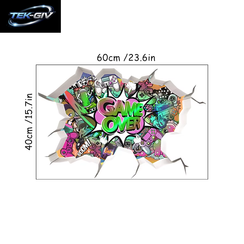 3D Broken Wall Hole Art Gamer Gamepad Vinyl Wandaufkleber Für Zuhause Kinderzimmer Junge Schlafzimmer Play Zone Dekoration Videospiel Poster
