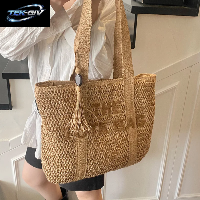 Gewebte Strohtasche Im Französischen Stil Mit Großem Fassungsvermögen Für Damen, Neue Strandurlaub-Umhängetasche, Lässige Einkaufstasche Für Pendler