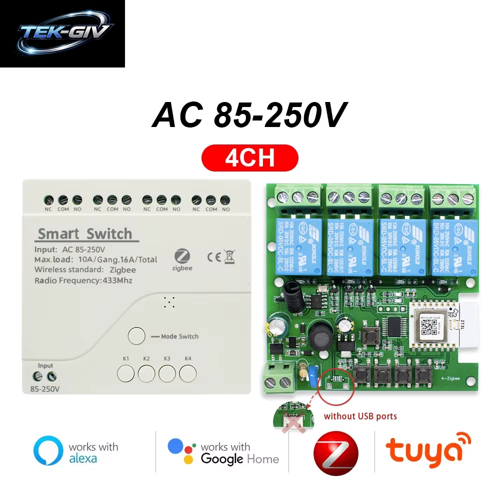 Zigbee Tuya Smart Relais Modul Auf off Controller 1/2/4CH DC 12V 24V 7-32V AC 220V Rf433Mhz Fernbedienung Licht Schalter Arbeit Mit Alexa,Zigbee-Hub Erforderlich