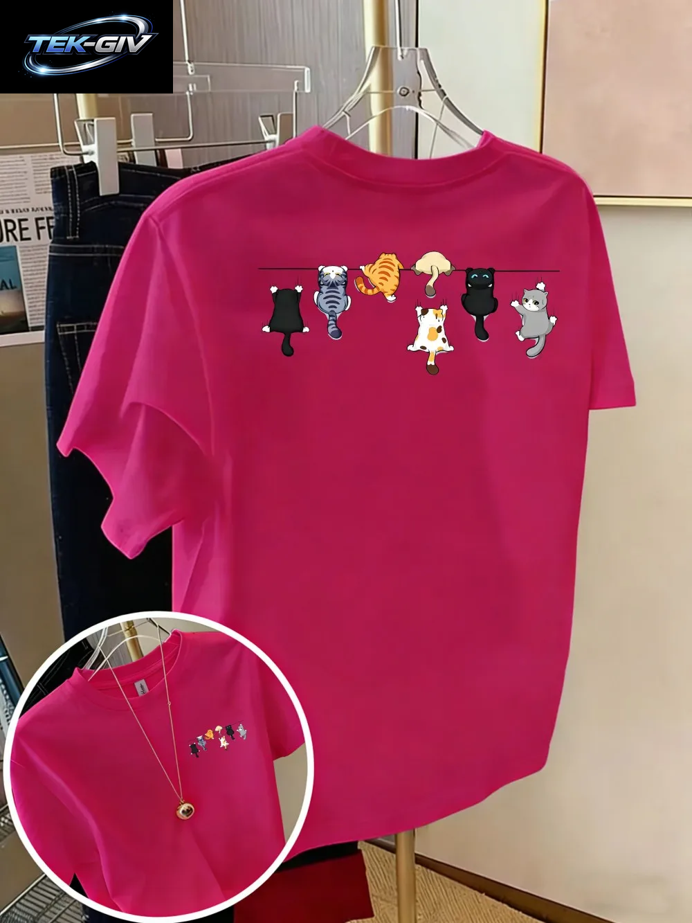 Cartoons Cats Prints T-Shirts Sommer Damen Baumwoll-T-Shirts Basic O-Ausschnitt Oversize Kurzarm-Tops Casual Street Woman Kleidung