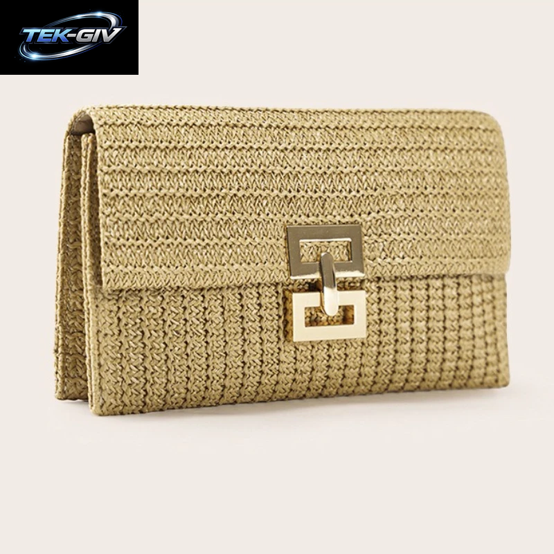 Strohgewebte Clutch Für Frauen, Bast, Häkeln, Strand, Rattan, Lässig, Weiblich, Party, Hochzeit, Abendtasche, Neue Sommer-Luxus-Geldbörse, Handtasche