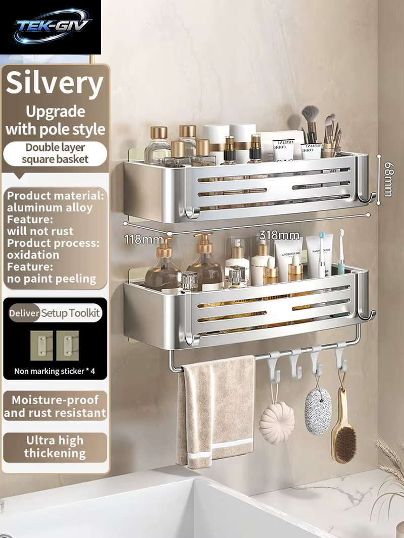 Keine Notwendigkeit, Wand Zu Bohren Für Die Installation, Badezimmerregal Aus Aluminium, Shampoo-Regal, Aufbewahrungshalter, Küchen-Organizer, Wandregal