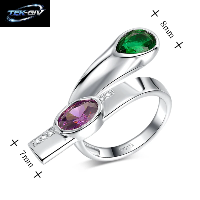 LAYA 925 Sterling Silber Glänzender Zirkon, Synthetischer Lila Und Grüner Kristall, Unregelmäßiger Großer Fingerring Für Männer Und Frauen, Modeschmuck