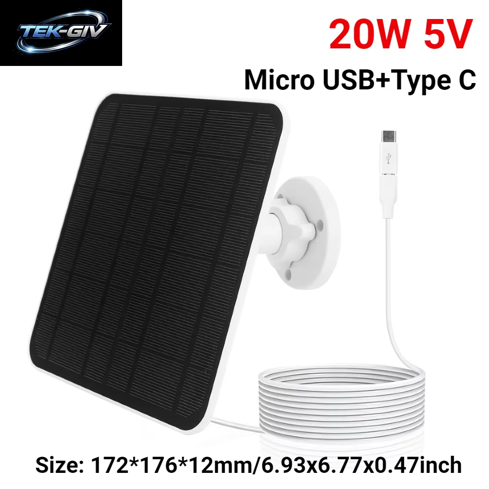 20/10 W Solarpanel Micro USB & USB-C Port Solarladepanel 9,8 Fuß Ladekabel 360 ° Einstellbare Montage Für Überwachungskamera