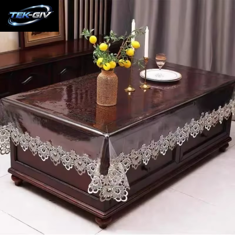 Spitze Bestickte Pvc-Tischdecke, Wasserdicht, Ölbeständig, Rechteckige Tischdecke, Transparent, Esstische, Abdeckung, Party-Dekoration