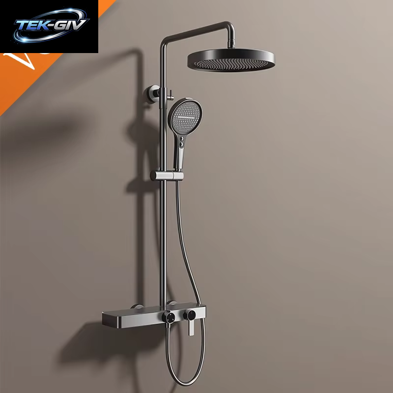 VGX Gold Duschsystem Set Badezimmer Duscharmatur Set 3-Wege Regenduschset Duschmischer Kran Mit Handbrause Set Grau