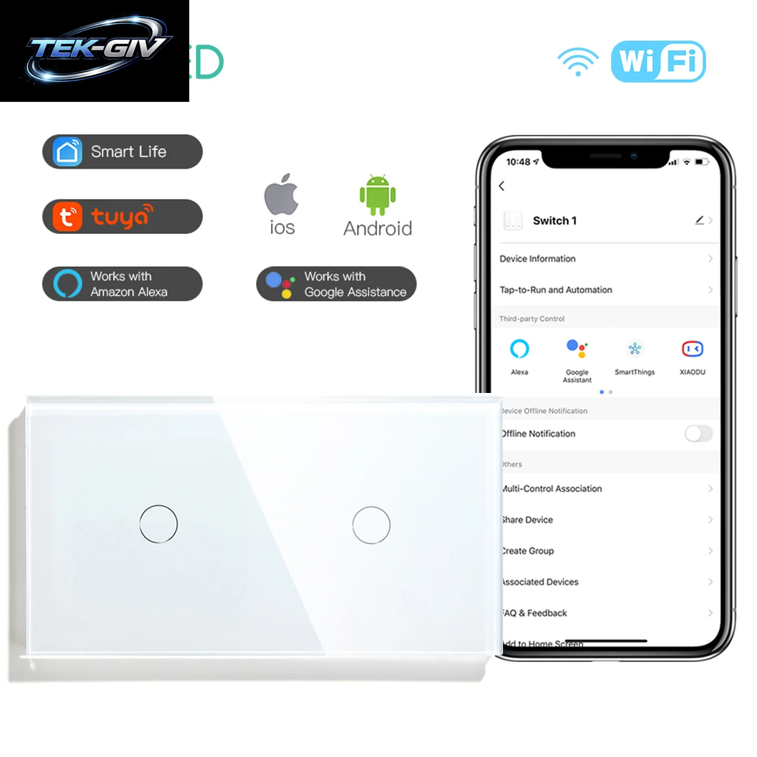 BSEED Wifi Touch Schalter Wand Licht Schalter Mit EU Buchse USB Typ-C Stecker Tuya Smart Leben Alexa Yandex App Steuerung Glas Panel