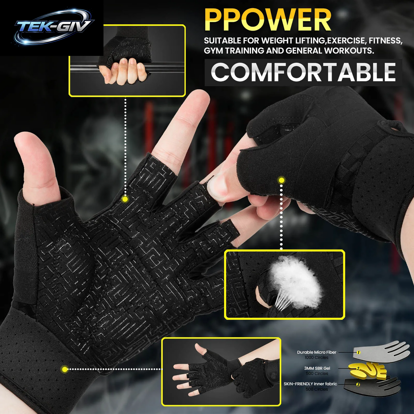 MOREOK Gewichtheber-Handschuhe Atmungsaktiv Rutschfest Krafttraining Übungs-Fitness-Handschuhe Für Klimmzüge